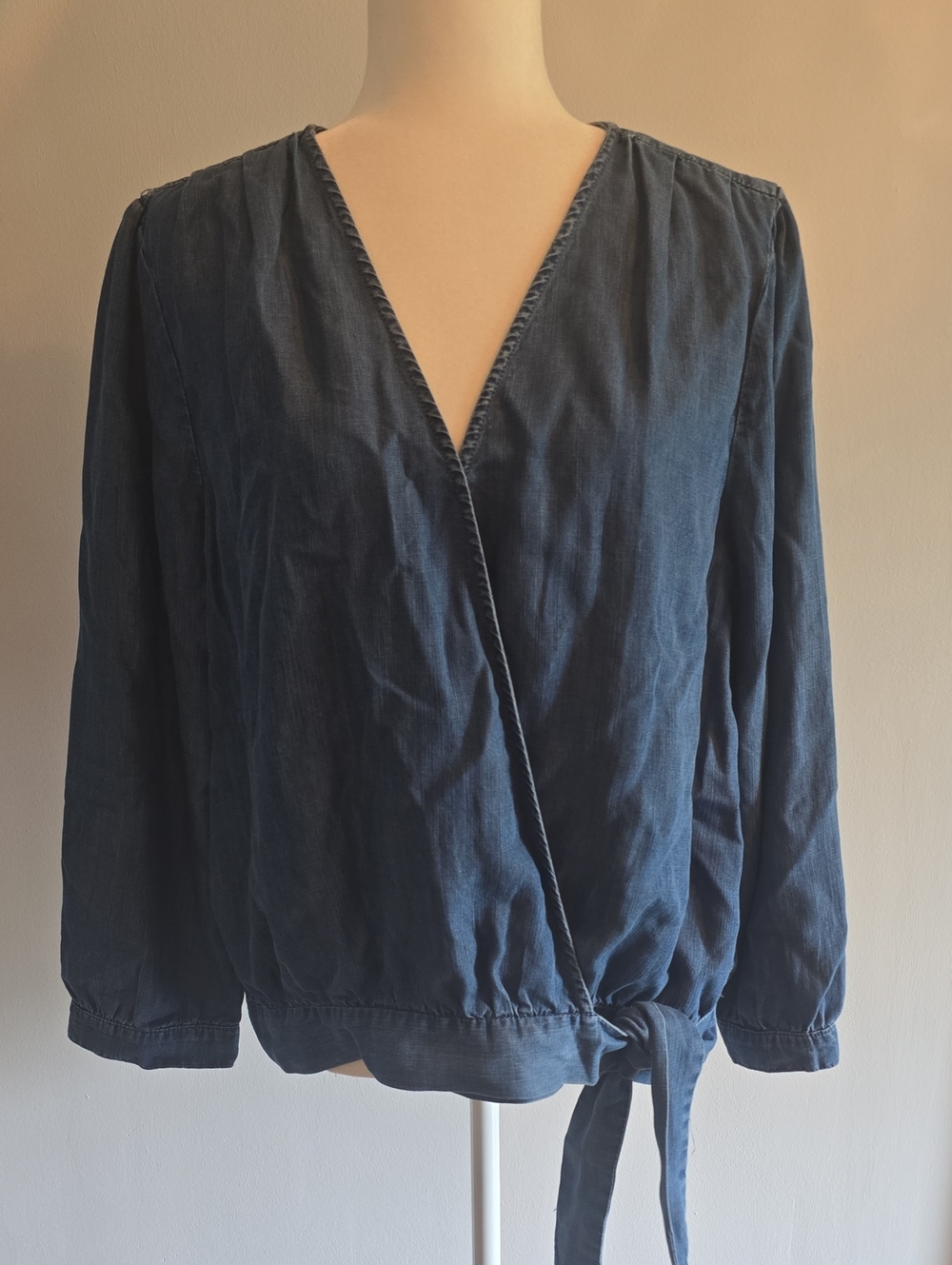 Reba Denim Wrap Tie-Front Blouse